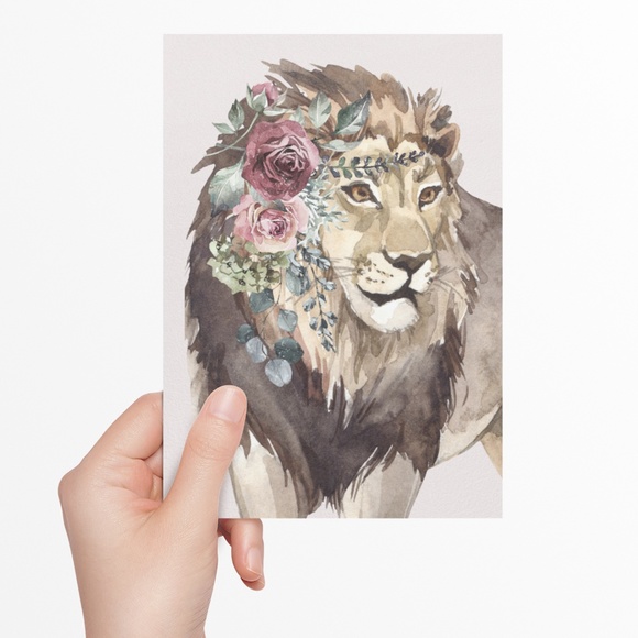 Watercolor Floral Lion Wall Art Poster Print Unframed - Picture 8 of 15